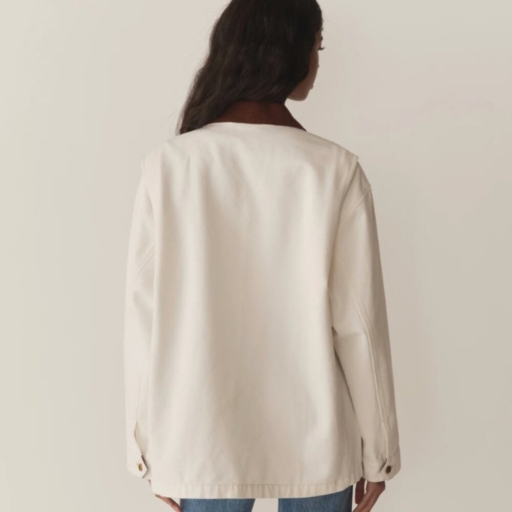 NWT Doen Pascual Cotton Denim Jean Corduroy Collar Button Barn Jacket Salt White - Picture 5 of 14